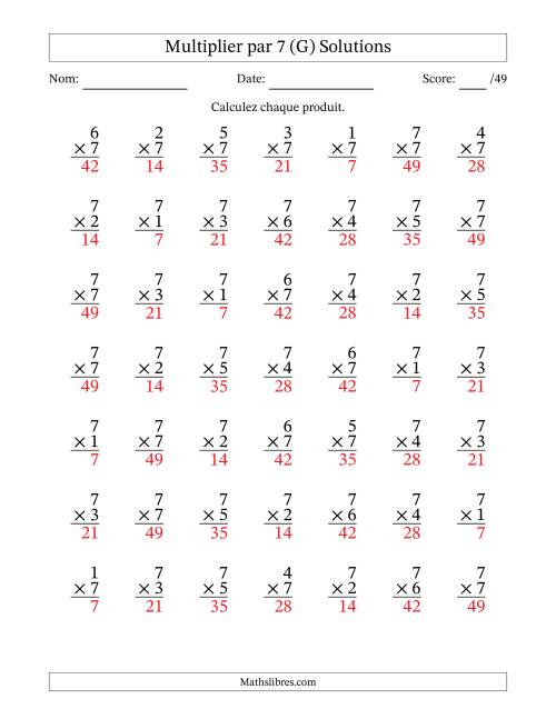 Multiplier (1 à 7) par 7 (49 Questions) (G) page 2