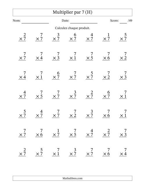 Multiplier (1 à 7) par 7 (49 Questions) (H)