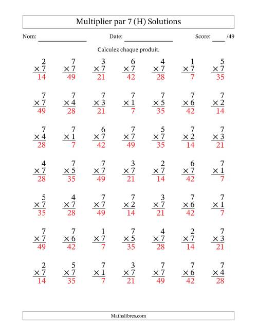 Multiplier (1 à 7) par 7 (49 Questions) (H) page 2