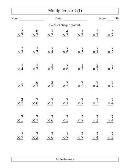 Multiplier (1 à 7) par 7 (49 Questions) (I)