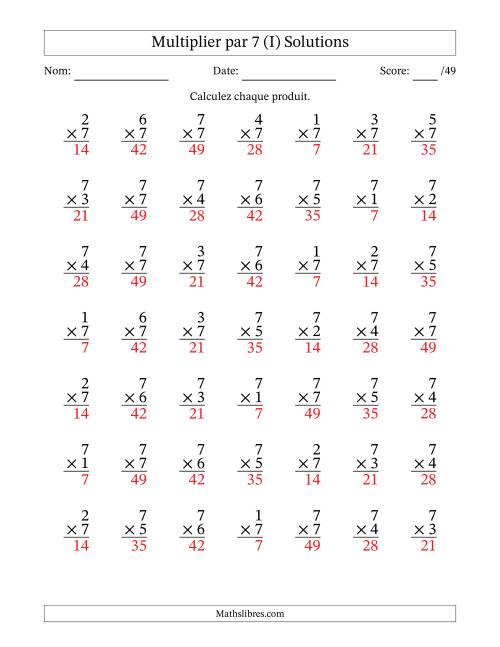 Multiplier (1 à 7) par 7 (49 Questions) (I) page 2
