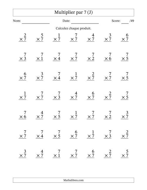 Multiplier (1 à 7) par 7 (49 Questions) (J)