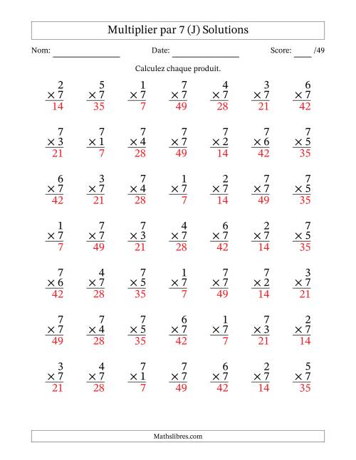 Multiplier (1 à 7) par 7 (49 Questions) (J) page 2