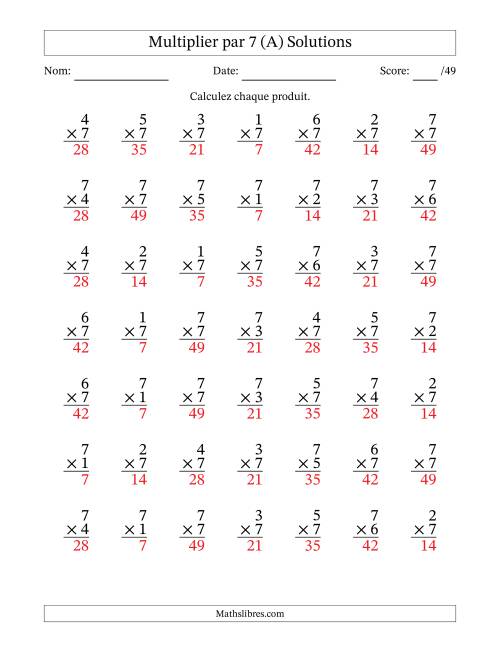 Multiplier (1 à 7) par 7 (49 Questions) (Tout) page 2