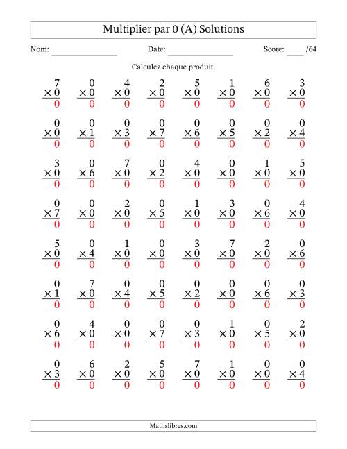 Multiplier (0 à 7) par 0 (64 Questions) (A) page 2