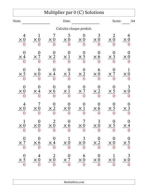 Multiplier (0 à 7) par 0 (64 Questions) (C) page 2