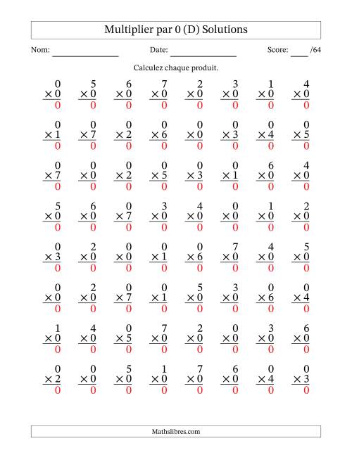 Multiplier (0 à 7) par 0 (64 Questions) (D) page 2