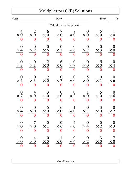 Multiplier (0 à 7) par 0 (64 Questions) (E) page 2