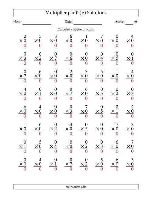 Multiplier (0 à 7) par 0 (64 Questions) (F) page 2