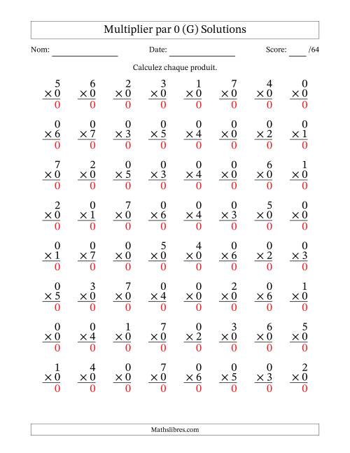 Multiplier (0 à 7) par 0 (64 Questions) (G) page 2