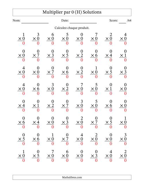 Multiplier (0 à 7) par 0 (64 Questions) (H) page 2