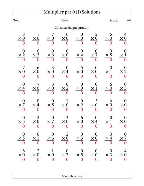 Multiplier (0 à 7) par 0 (64 Questions) (I) page 2