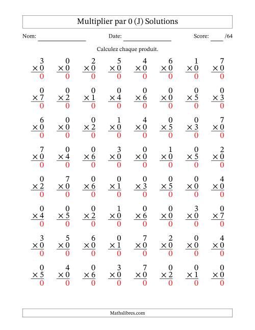 Multiplier (0 à 7) par 0 (64 Questions) (J) page 2