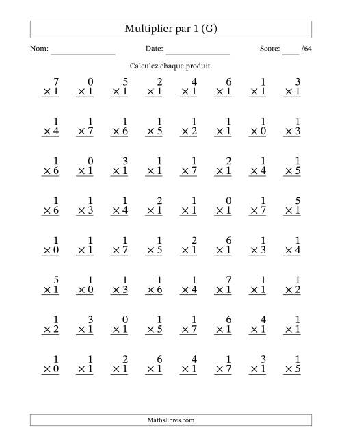 Multiplier (0 à 7) par 1 (64 Questions) (G)