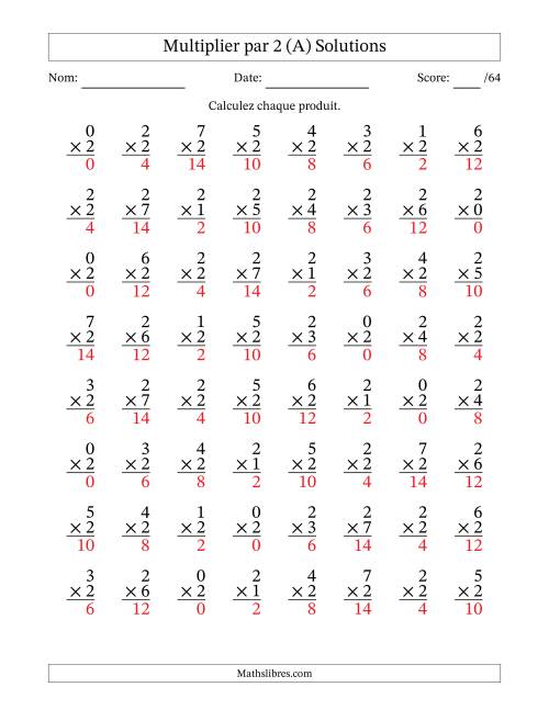 Multiplier (0 à 7) par 2 (64 Questions) (A) page 2