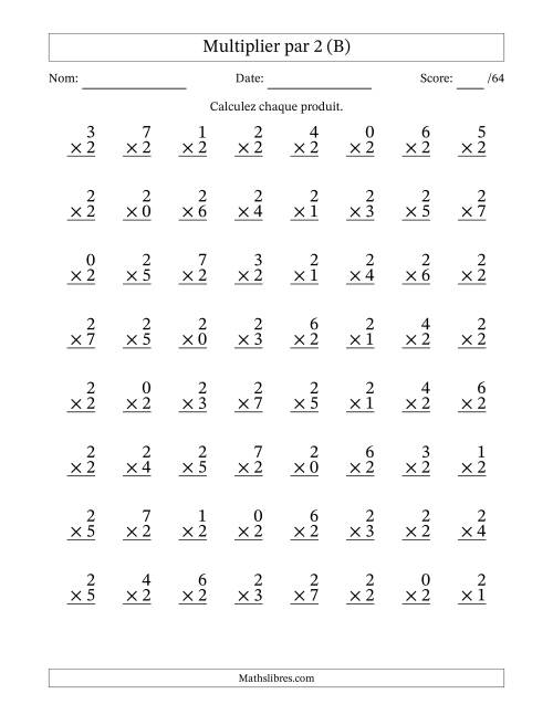 Multiplier (0 à 7) par 2 (64 Questions) (B)