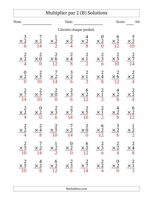 Multiplier (0 à 7) par 2 (64 Questions) (B) page 2