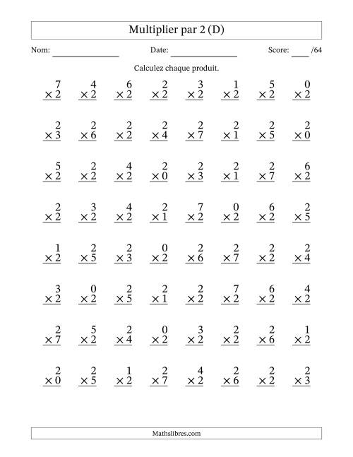 Multiplier (0 à 7) par 2 (64 Questions) (D)