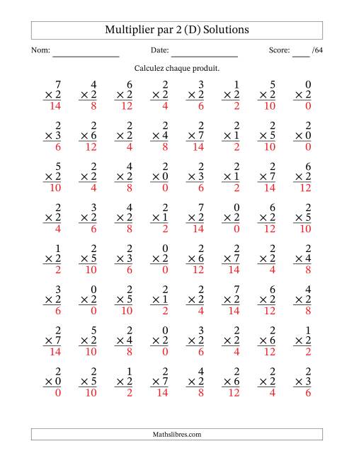 Multiplier (0 à 7) par 2 (64 Questions) (D) page 2