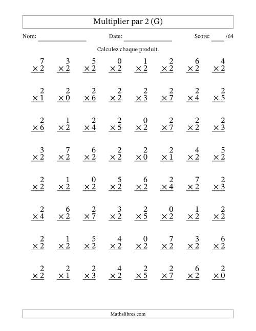 Multiplier (0 à 7) par 2 (64 Questions) (G)