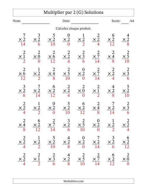 Multiplier (0 à 7) par 2 (64 Questions) (G) page 2