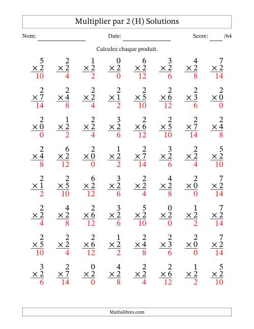 Multiplier (0 à 7) par 2 (64 Questions) (H) page 2