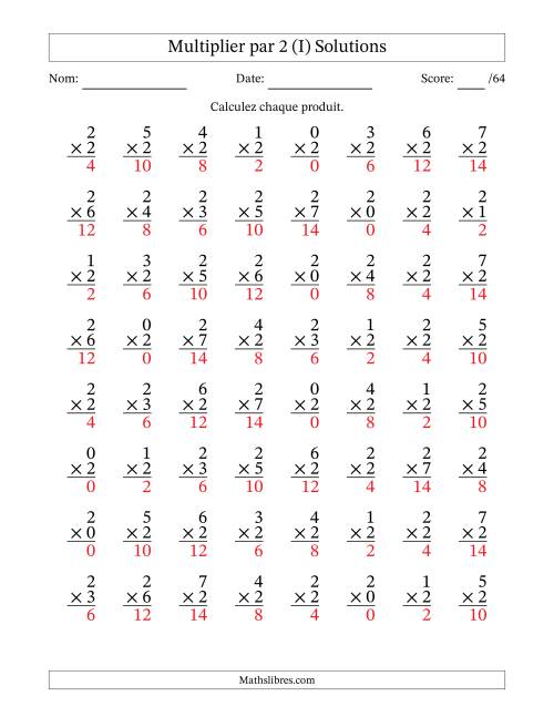 Multiplier (0 à 7) par 2 (64 Questions) (I) page 2