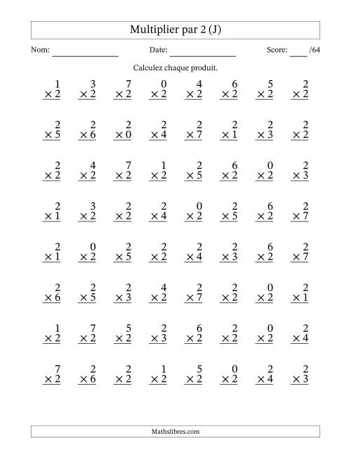 Multiplier (0 à 7) par 2 (64 Questions) (J)