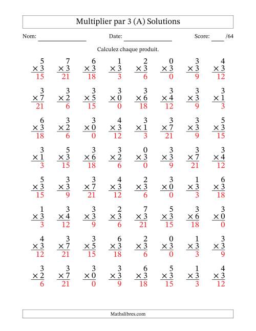 Multiplier (0 à 7) par 3 (64 Questions) (A) page 2