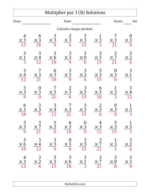 Multiplier (0 à 7) par 3 (64 Questions) (B) page 2