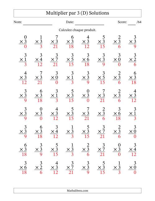 Multiplier (0 à 7) par 3 (64 Questions) (D) page 2