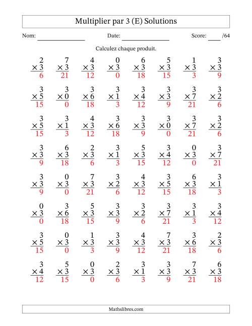 Multiplier (0 à 7) par 3 (64 Questions) (E) page 2