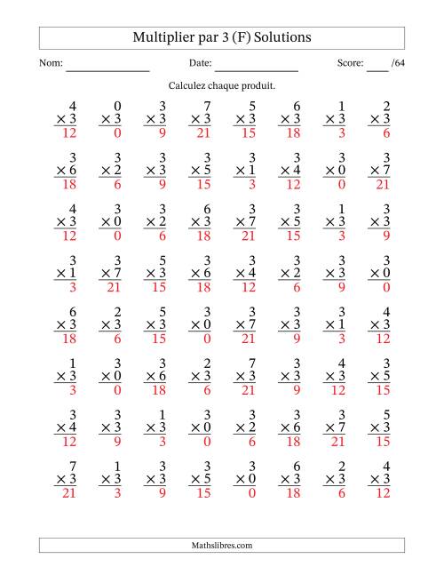 Multiplier (0 à 7) par 3 (64 Questions) (F) page 2