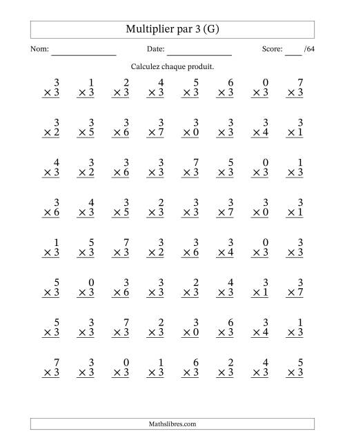 Multiplier (0 à 7) par 3 (64 Questions) (G)