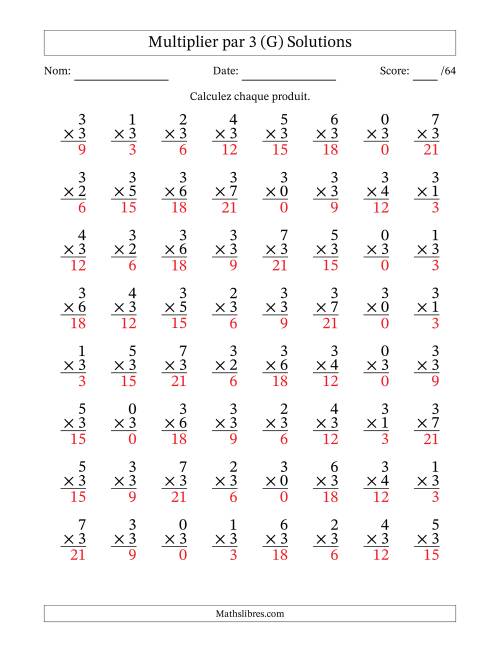 Multiplier (0 à 7) par 3 (64 Questions) (G) page 2