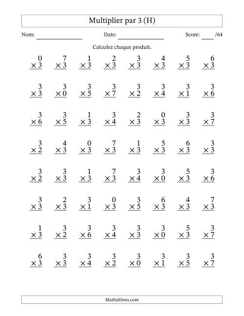 Multiplier (0 à 7) par 3 (64 Questions) (H)