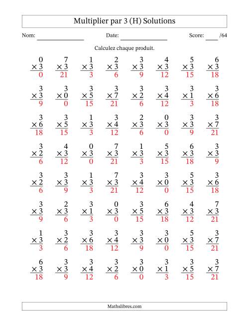 Multiplier (0 à 7) par 3 (64 Questions) (H) page 2