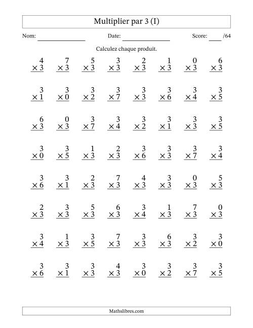 Multiplier (0 à 7) par 3 (64 Questions) (I)