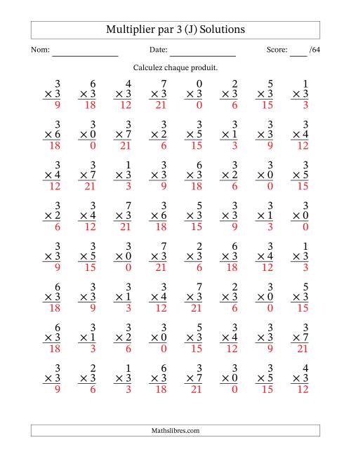 Multiplier (0 à 7) par 3 (64 Questions) (J) page 2
