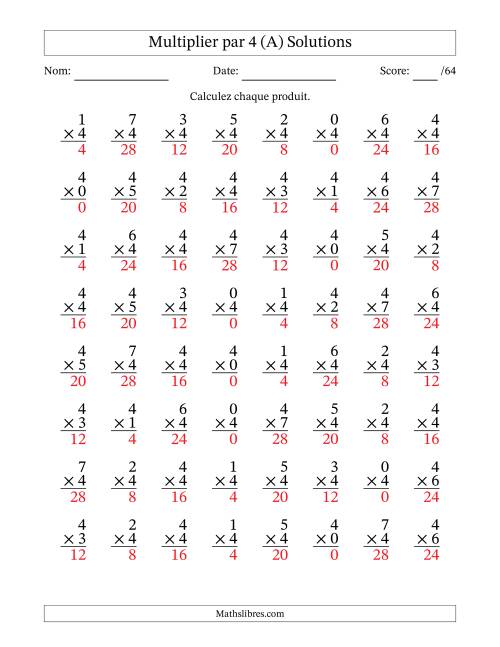 Multiplier (0 à 7) par 4 (64 Questions) (A) page 2