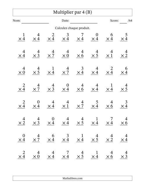 Multiplier (0 à 7) par 4 (64 Questions) (B)