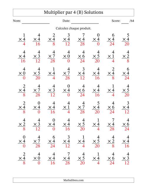 Multiplier (0 à 7) par 4 (64 Questions) (B) page 2