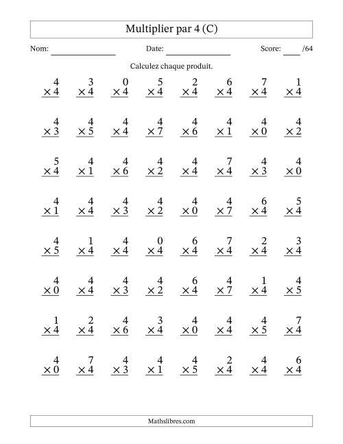 Multiplier (0 à 7) par 4 (64 Questions) (C)