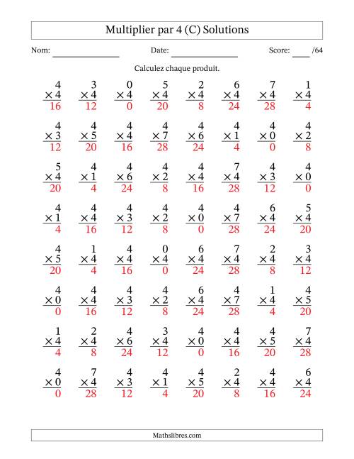 Multiplier (0 à 7) par 4 (64 Questions) (C) page 2
