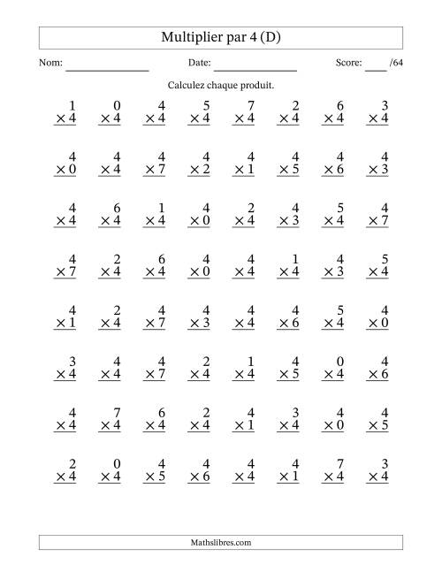 Multiplier (0 à 7) par 4 (64 Questions) (D)