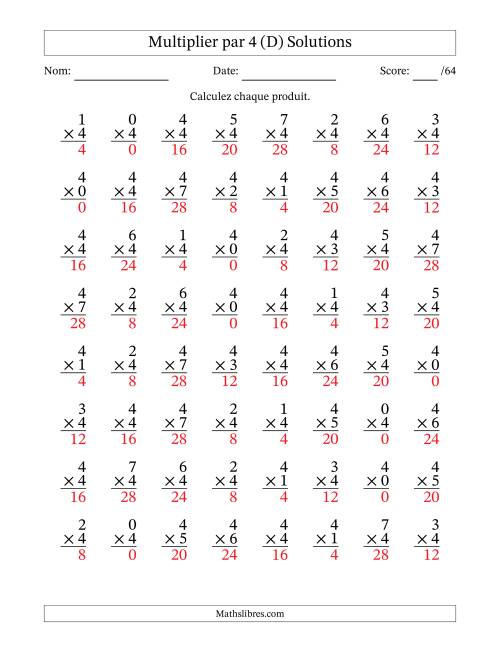 Multiplier (0 à 7) par 4 (64 Questions) (D) page 2