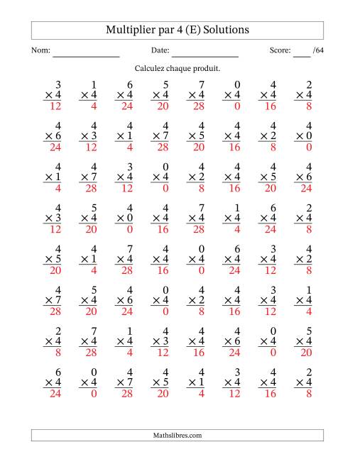 Multiplier (0 à 7) par 4 (64 Questions) (E) page 2