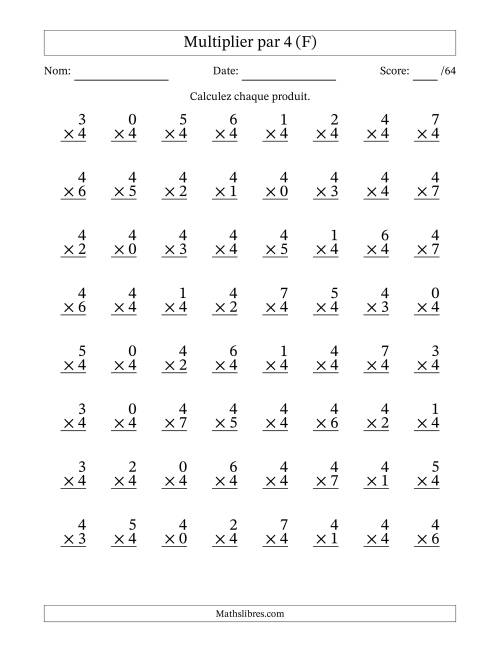 Multiplier (0 à 7) par 4 (64 Questions) (F)