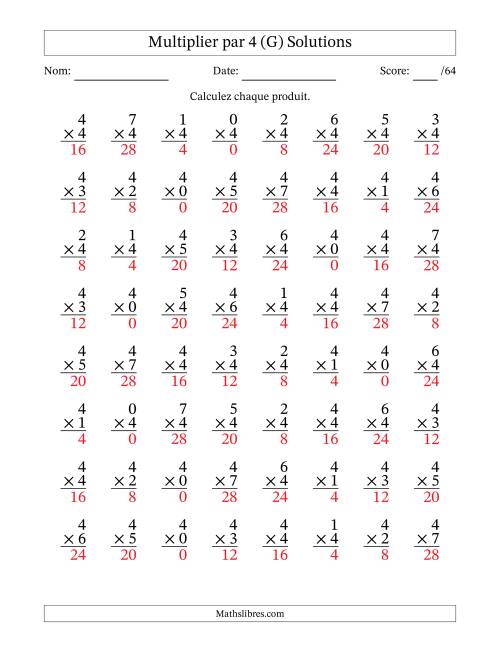 Multiplier (0 à 7) par 4 (64 Questions) (G) page 2