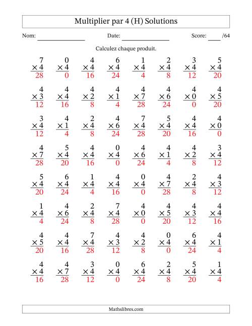Multiplier (0 à 7) par 4 (64 Questions) (H) page 2